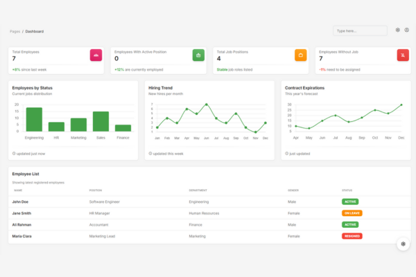 Employee management system homepage